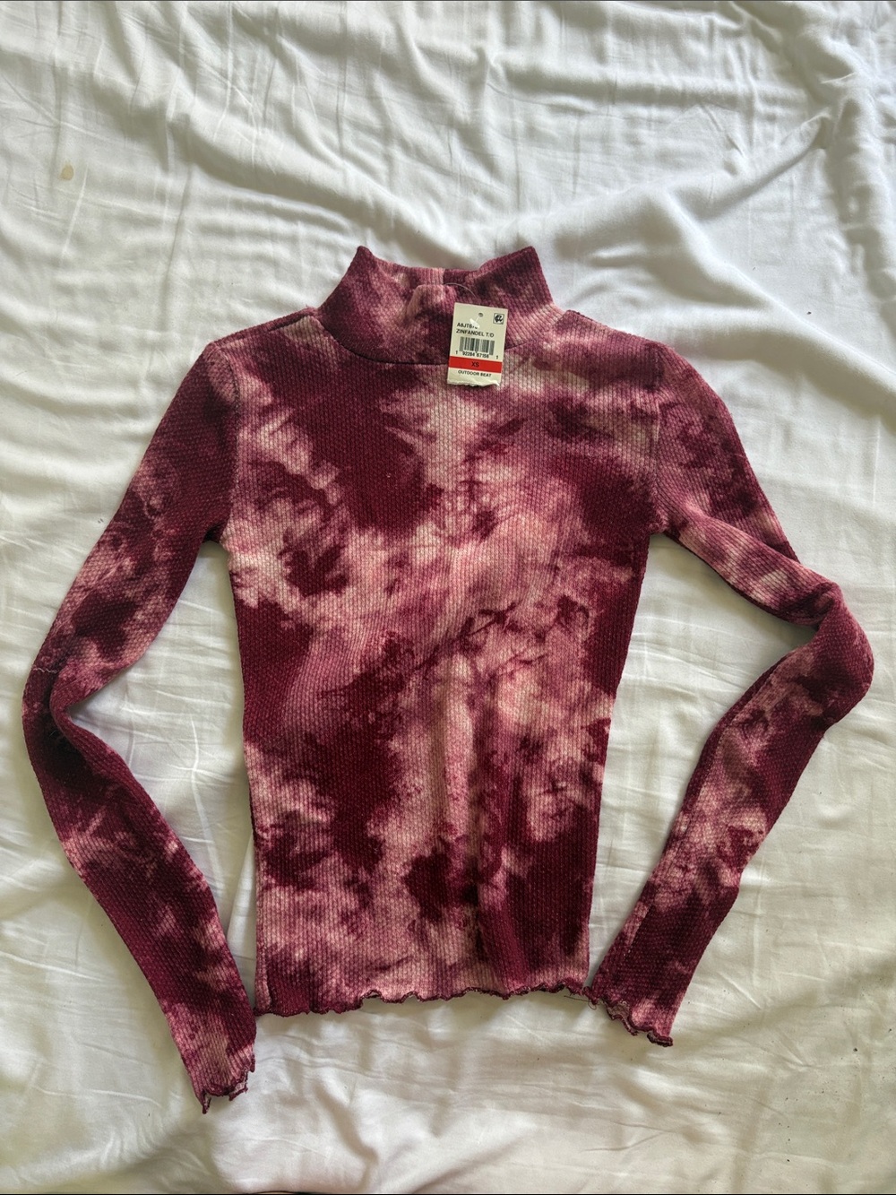 Planet Gold Burgundy and Burgandy Pink Tie-Dye Mock Neck Long Sleeve Top